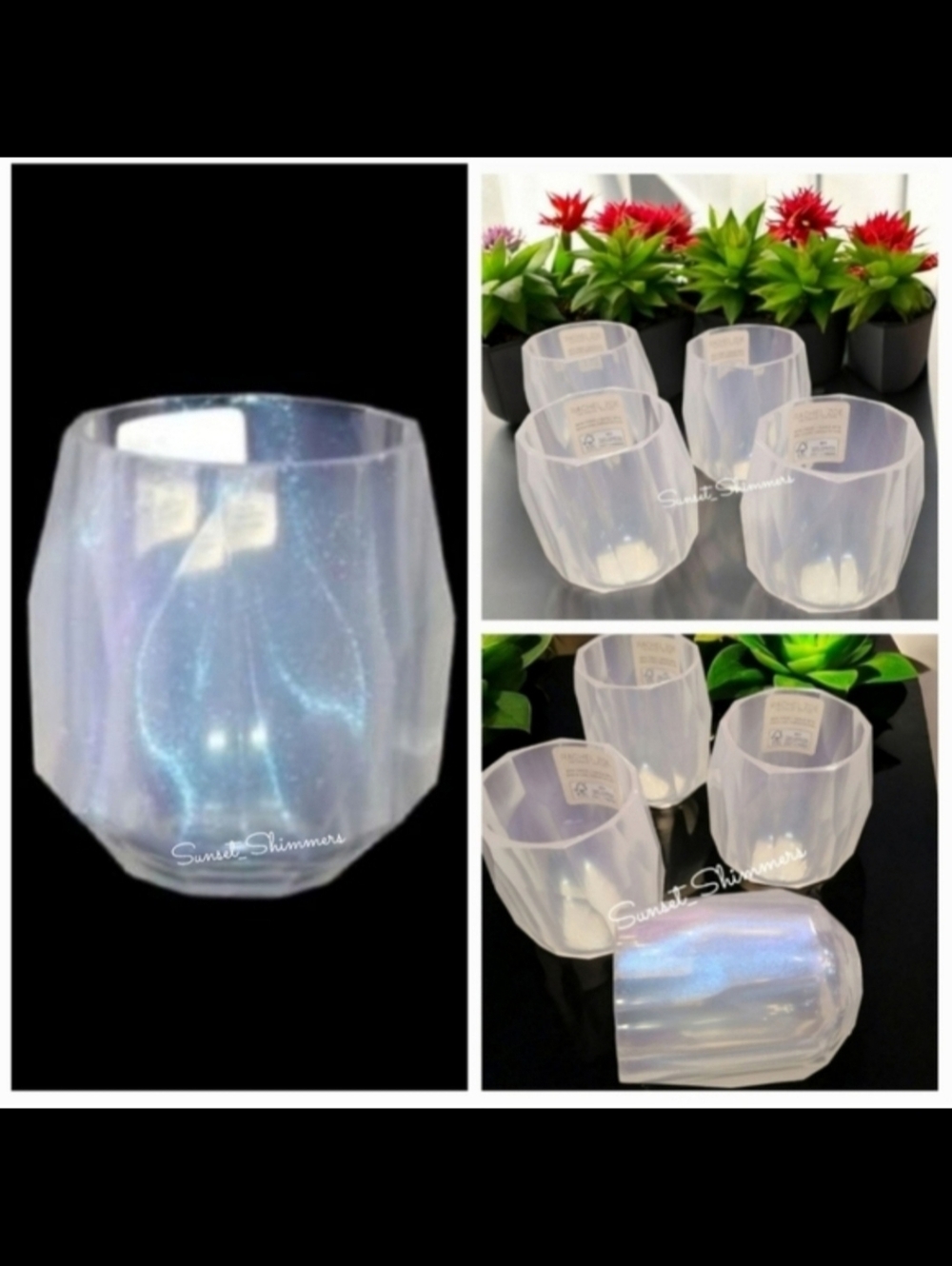 2pc Set RACHEL ZOE Shimmer Iridescent ACRYLIC TUMBLER Cup Drink GLASSES NEW